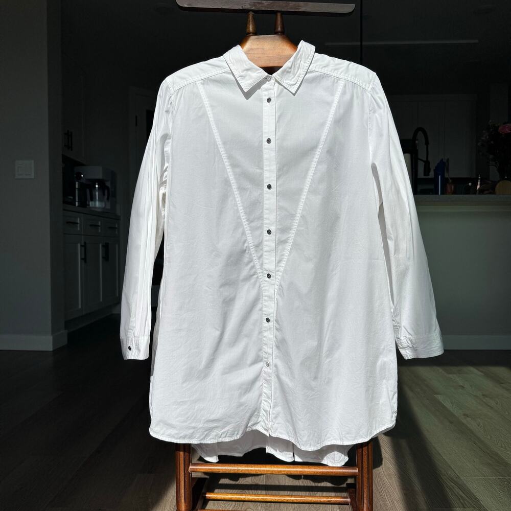 Chico’s Black Label White Button Front Tunic Shirt Size 3 Cotton Stretch